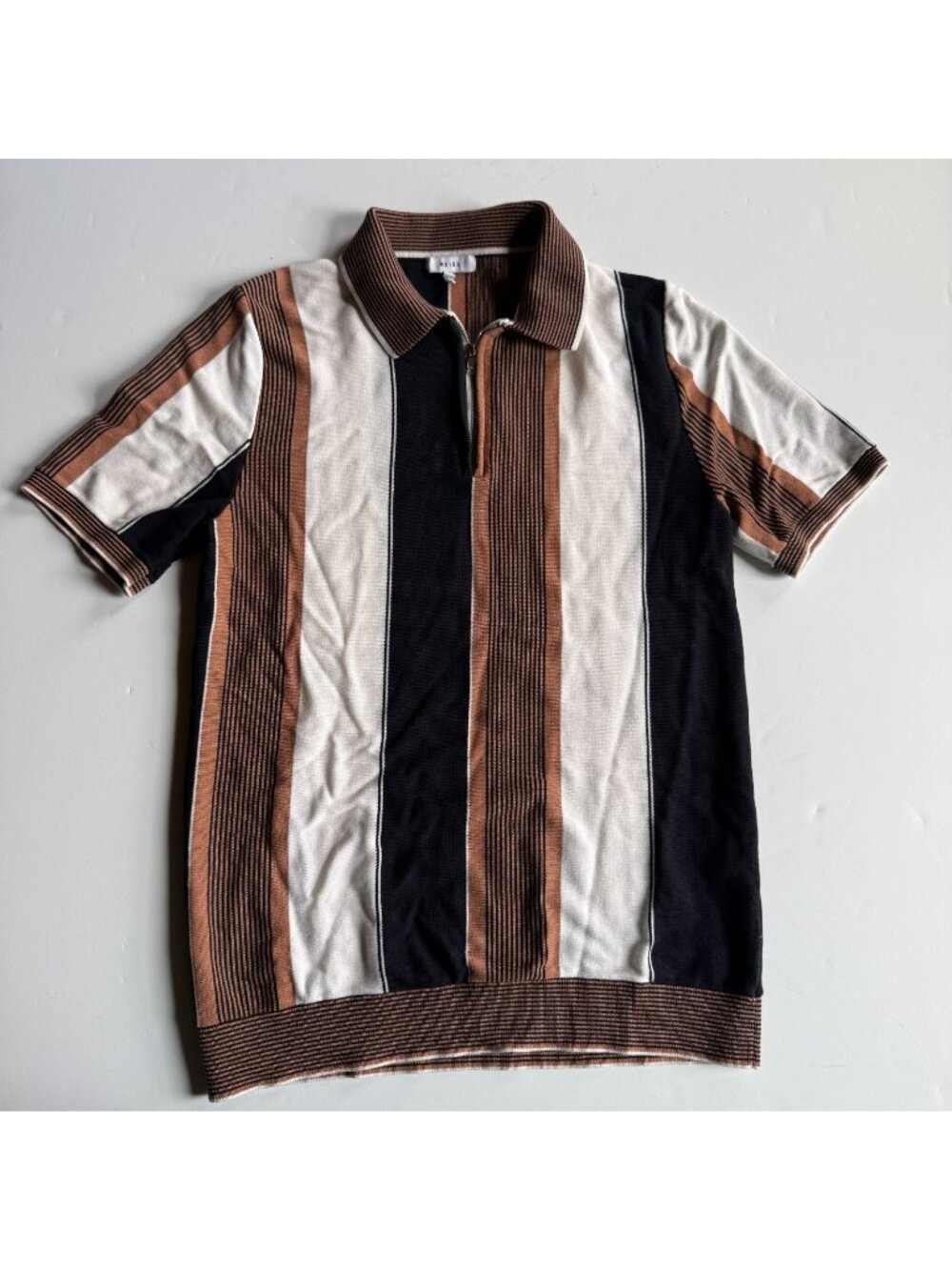 REISS Nicky Stripped Knit Polo Shirt - Men’s Medium - Resort Style